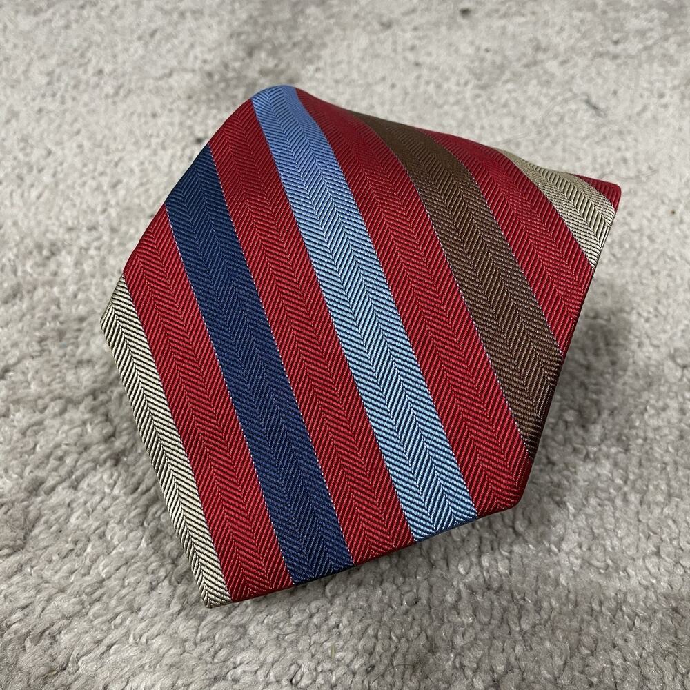 NEW Brooks Brothers Silk Herringbone Rep Stripe Tie Burgundy Blue Brown Made USA